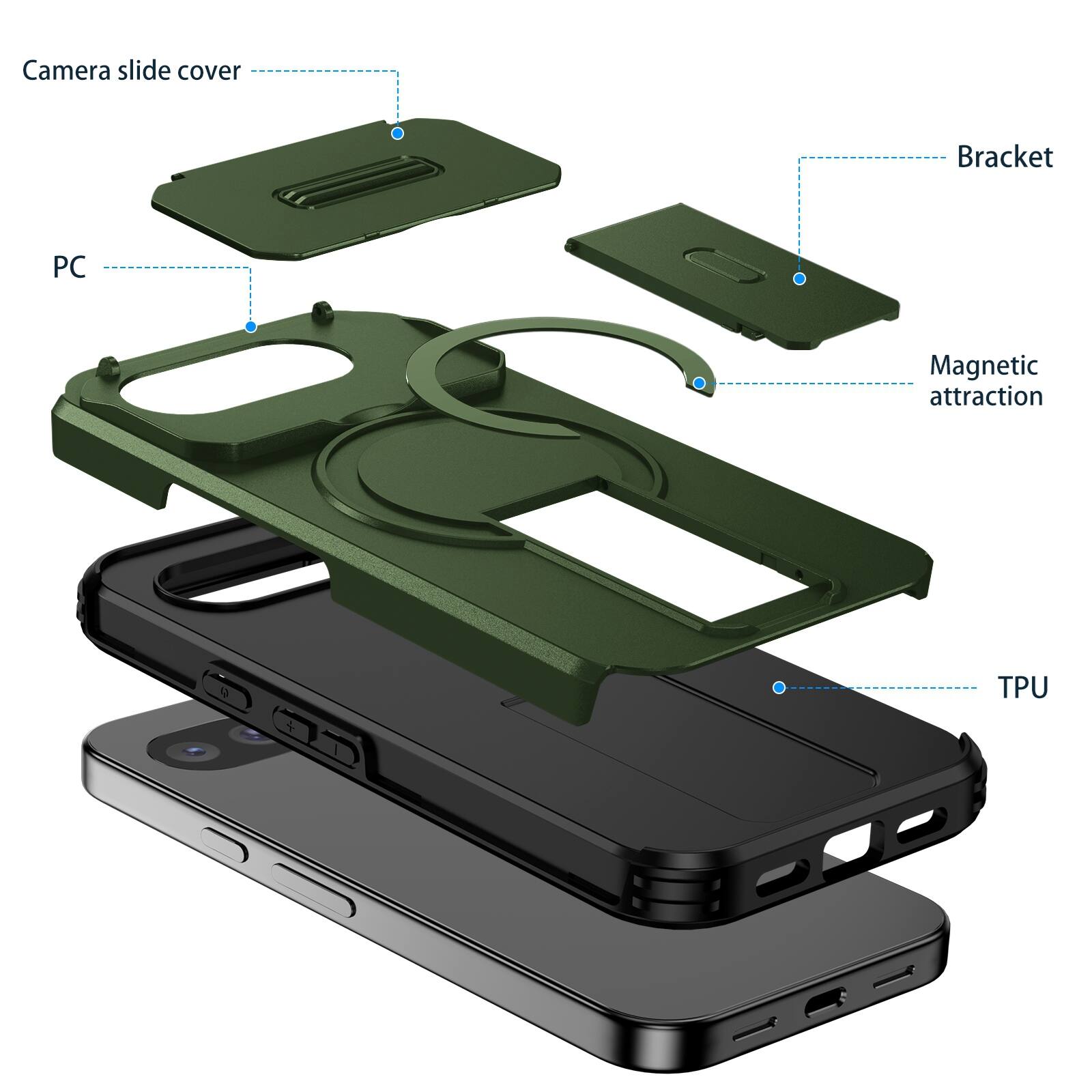Camera slide cover  
Bracket  
PC  
Magnetic attraction  
TPU