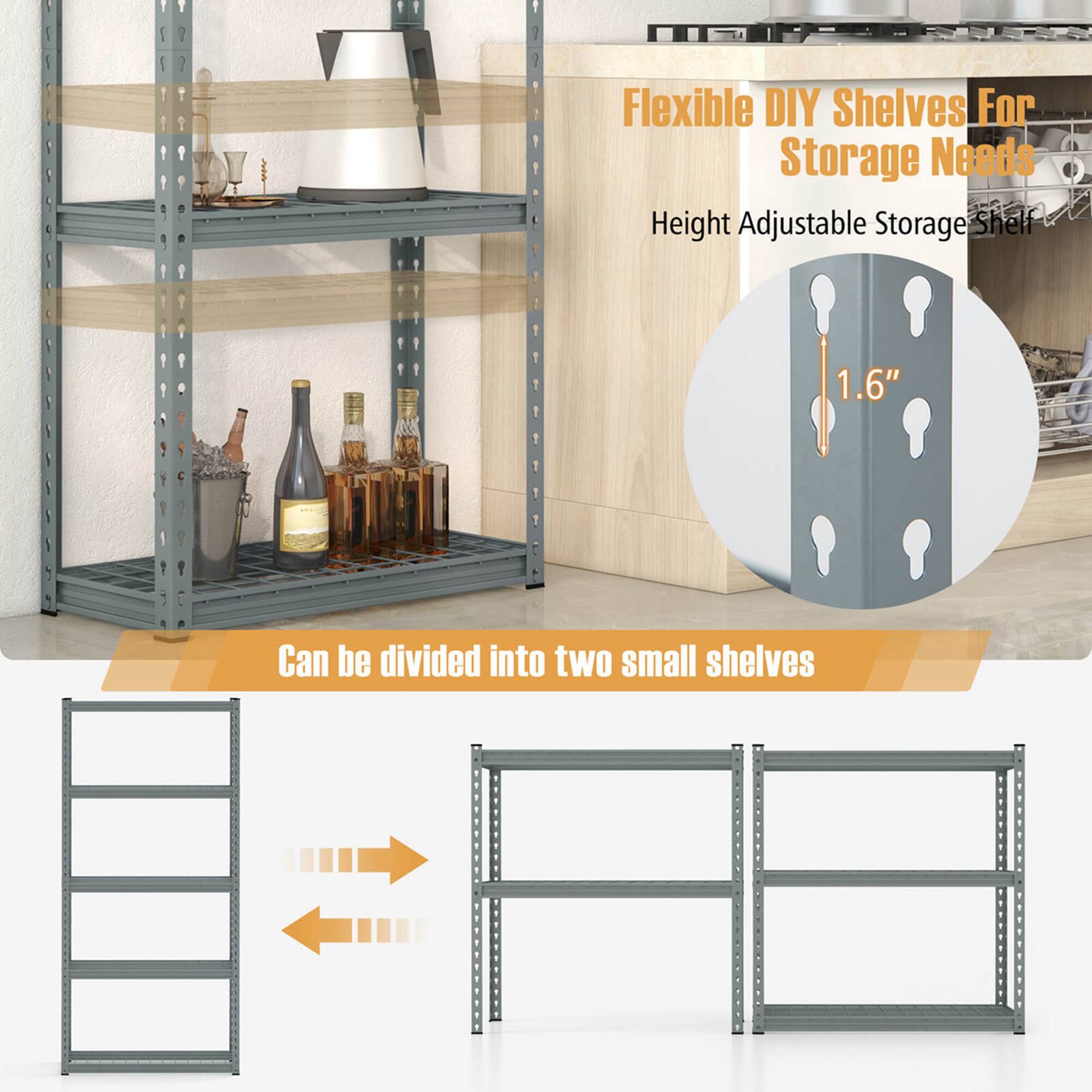 I Flexible DIY Shelves For Storage Needs
Height Adjustable Storage Shelf
1.6"
Can be divided into two small shelves
