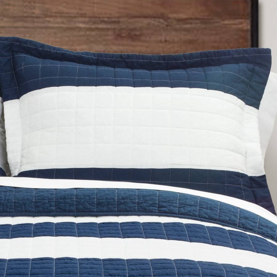 Angle. Hivvago - Twin Navy White Stripe 2 Piece Cotton Lightweight Quilt Set - Navy White.