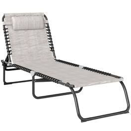 Outsunny - Folding Chaise Lounge Chair, Patio Sun Tanning Chair, Outdoor Chaise Lounger with 4-Position Reclining Back - Cream White