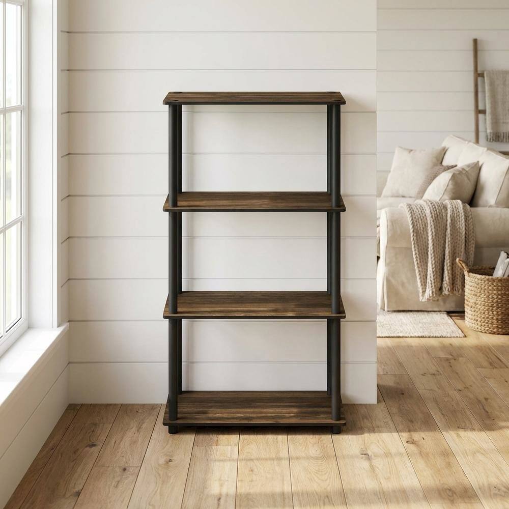 Left. FurniFact - Wood bookcase with open shelving for living room organization - Columbia Walnut/Black.