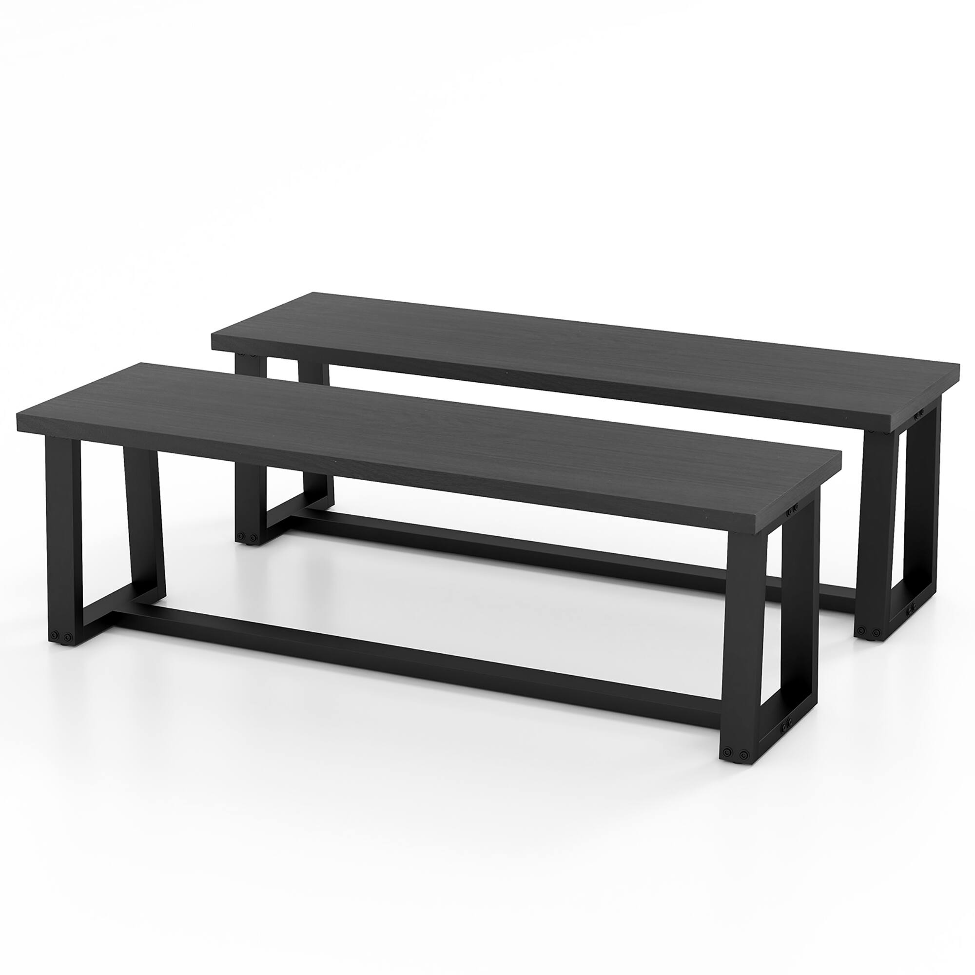 Front. Gymax - Gymax Set of 2 56.5"L Wood Dining Bench Metal Frame w/ Adjustable Footpads Entryway Black - Black.