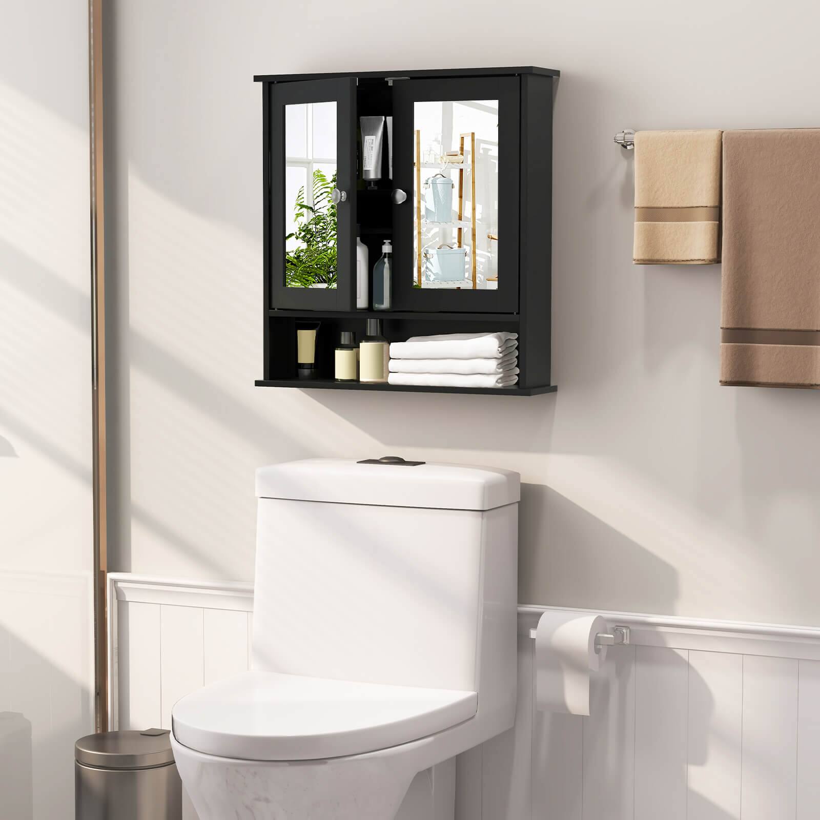 Alt View 3. Costway - Costway Wall Mount Mirror Cabinet Bathroom Medicine Cabinet Organizer Black - Black.