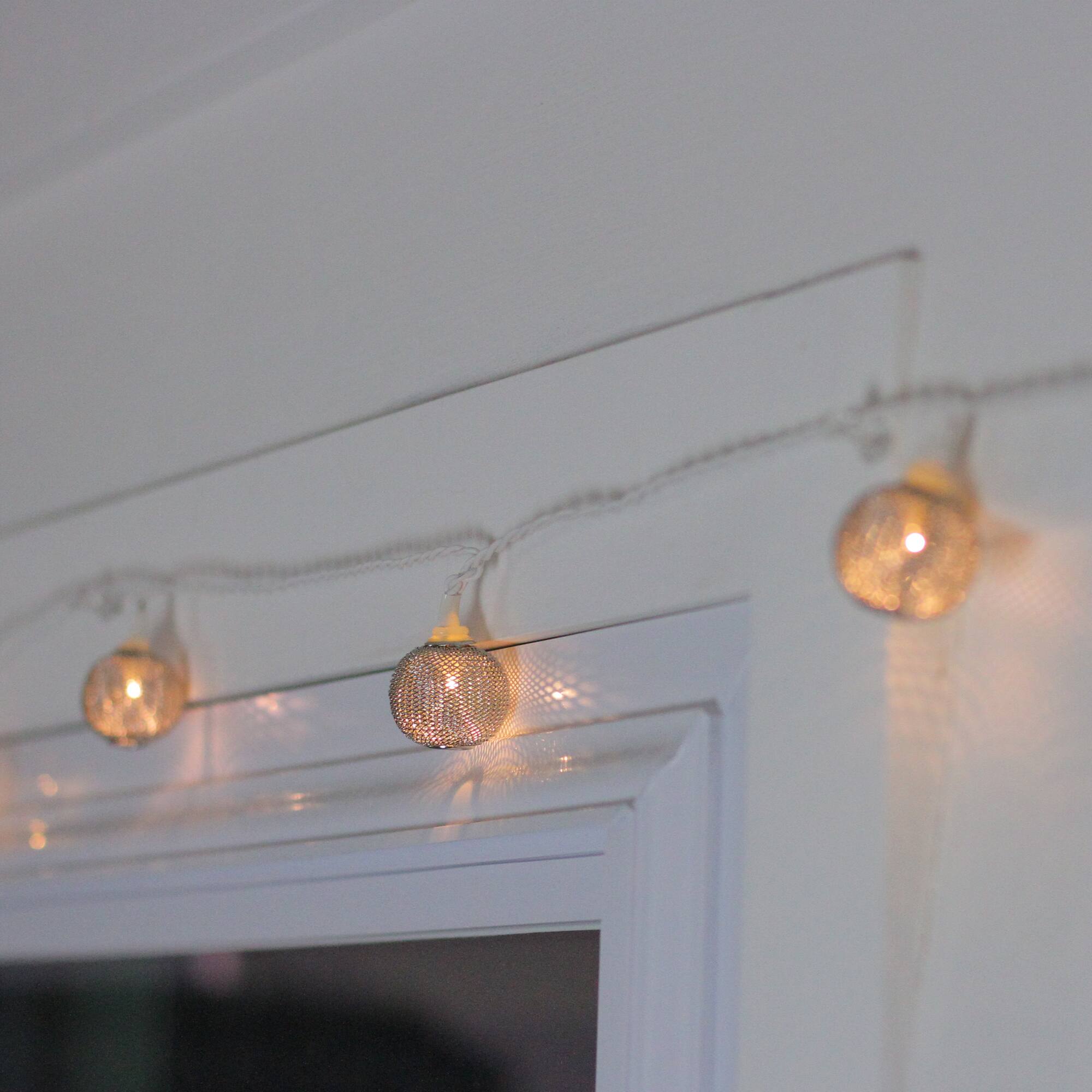 Alt View 3. Sienna - Mini Chain Link Style Christmas Light Set - Silver - 7.5' White Wire - Clear Lights - 10ct - Silver.