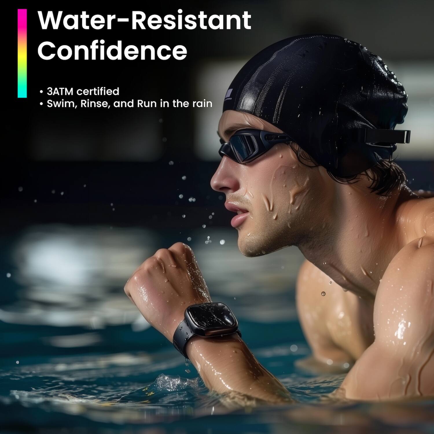 Water-Resistant Confidence

- 3ATM certified
- Swim, Rinse, and Run in the rain