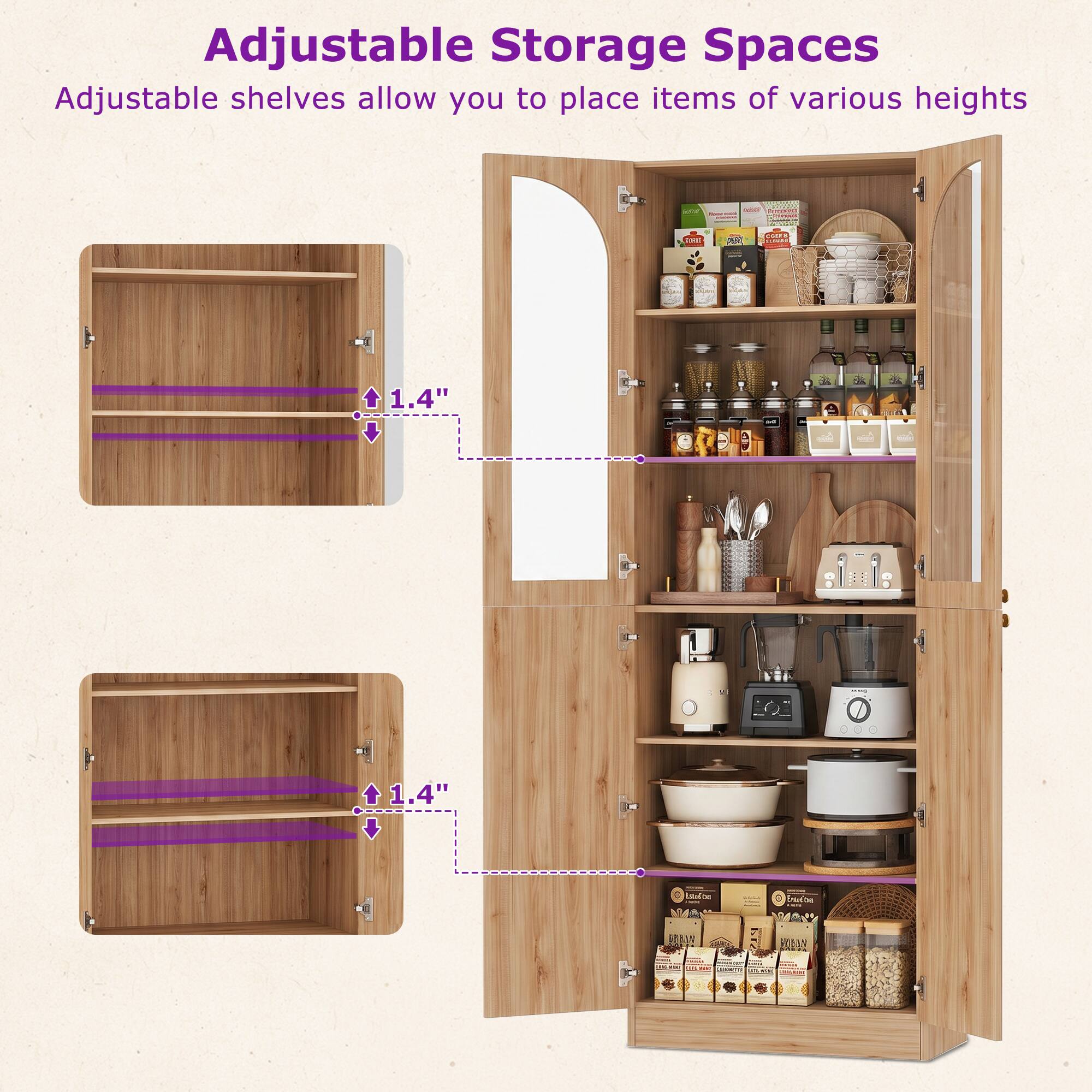 Adjustable Storage Spaces  
Adjustable shelves allow you to place items of various heights