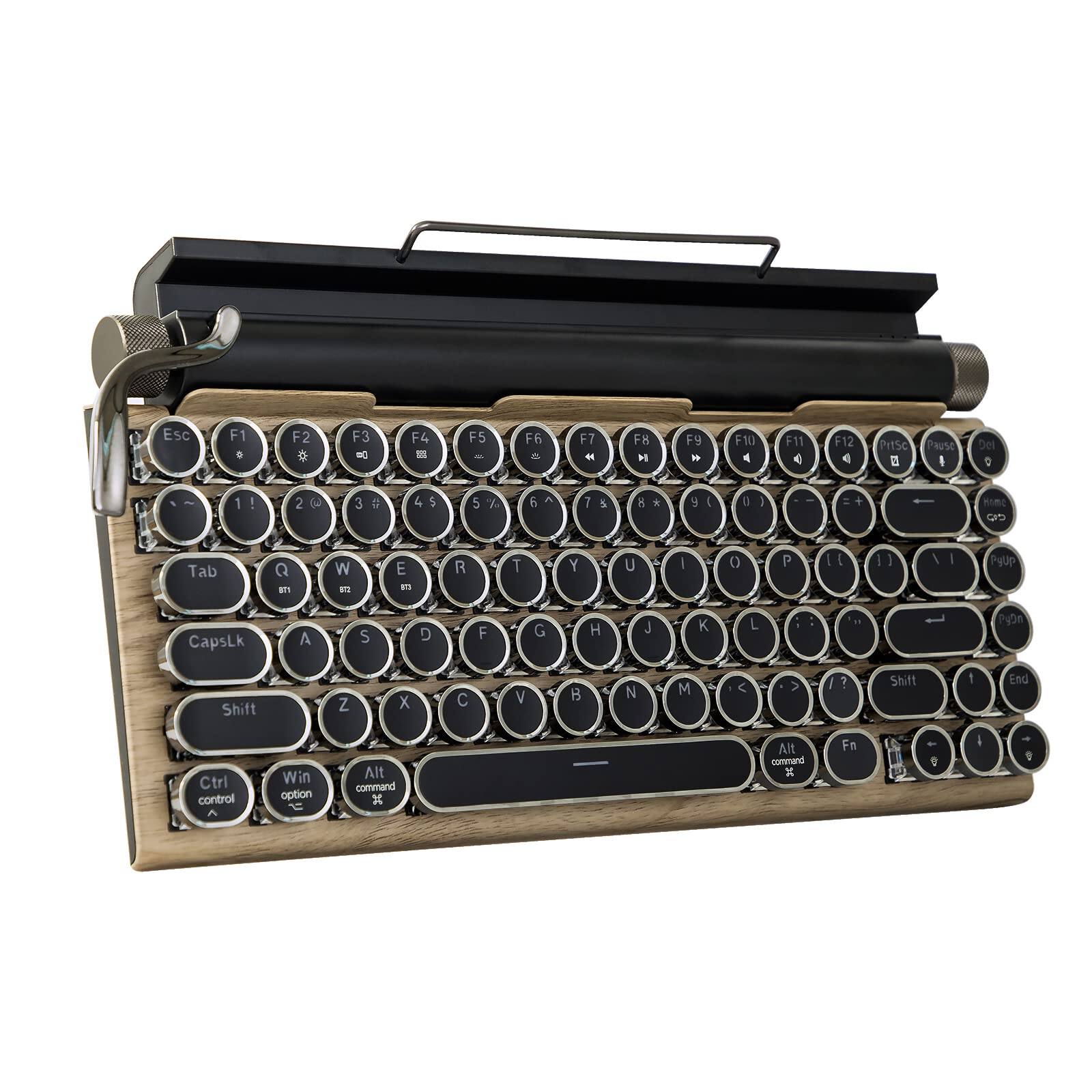 Pacoar Cade - Typewriter-style Retro Mechanical Led Backlight 83 Keys 5.0 Blue Axis Panel Compatible With - Wood Color