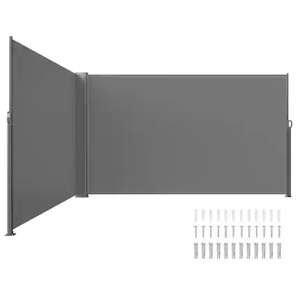 Front. VEVOR - Retractable Side Awning, 71''x 236'' Aluminum Outdoor Privacy Screen, 280g Polyester Waterproof Retractable Patio Screen - Gray.