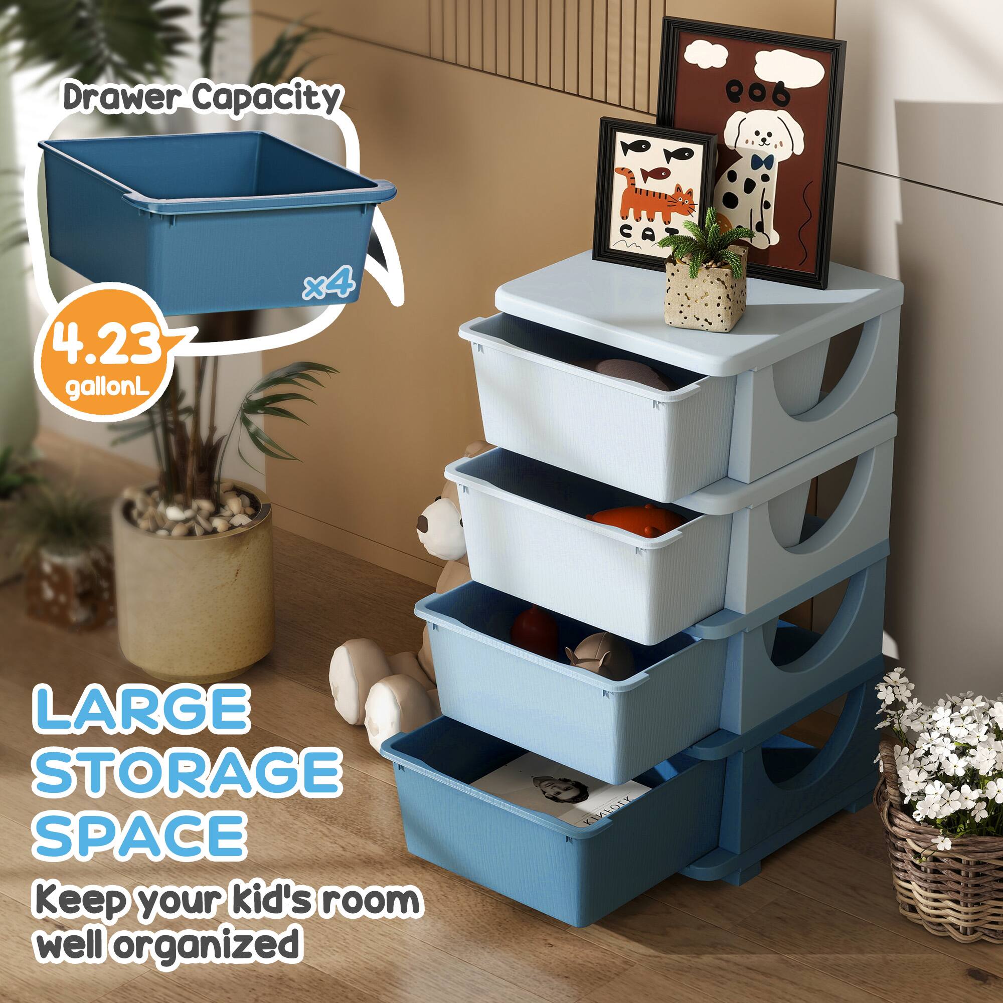 Drawer Capacity: 4.23 gallons x 4

LARGE STORAGE SPACE
Keep your kid's room well organized