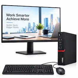 Refurbished Excellent - Bundle - Lenovo - ThinkCentre M715q Tiny Business Desktop PC , AMD PRO A10-9700E, 8GB Ram , 256GB SSD, Wi-Fi, 22" LED, KB & M, Win11 - Black