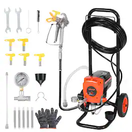 VEVOR - Stand Airless Paint Sprayer, 900W, 3300PSI High Pressure Airless Sprayer with Cart, Cleaning Brush, Hose, Extension Rod - Black