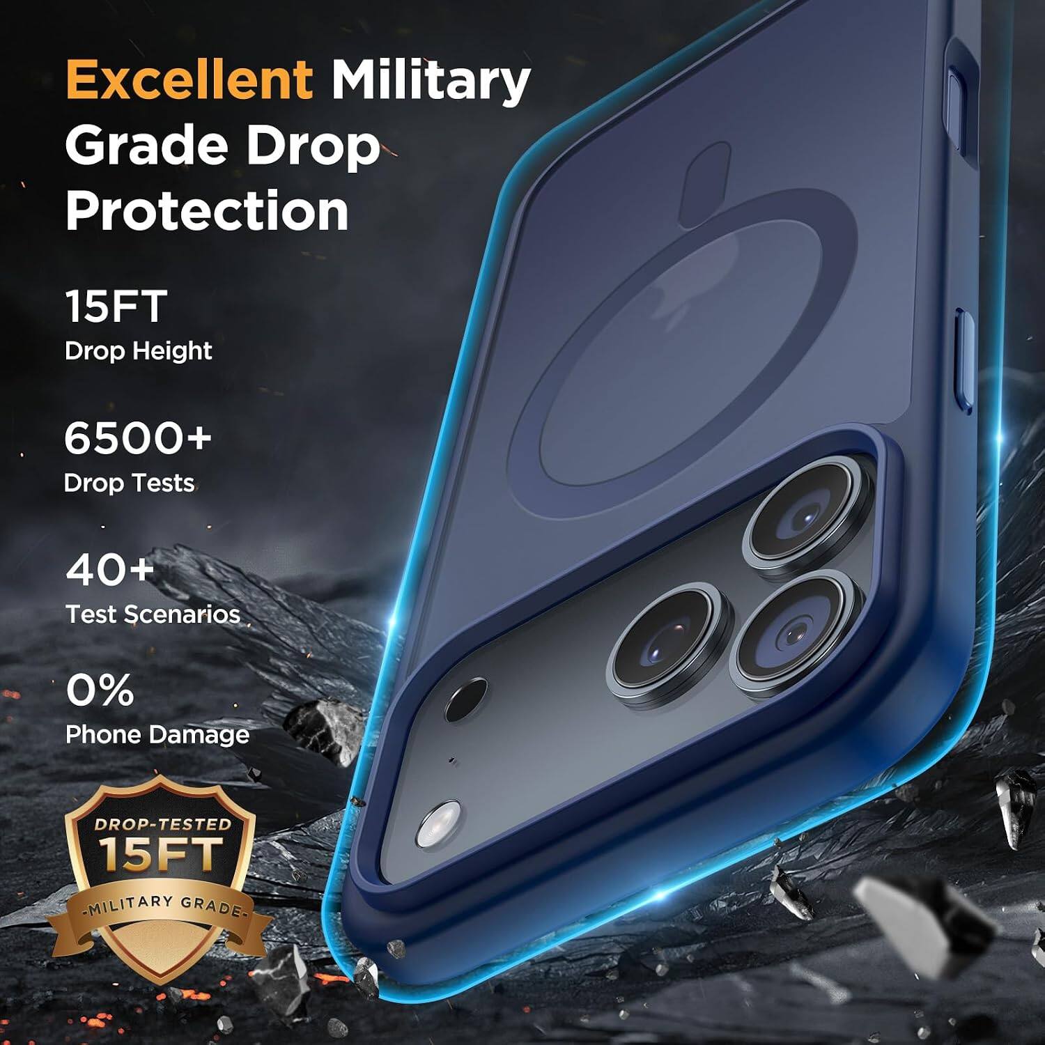 Excellent Military Grade Drop Protection

15FT Drop Height

6500+ Drop Tests

40+ Test Scenarios

0% Phone Damage

DROP-TESTED 15FT - MILITARY GRADE