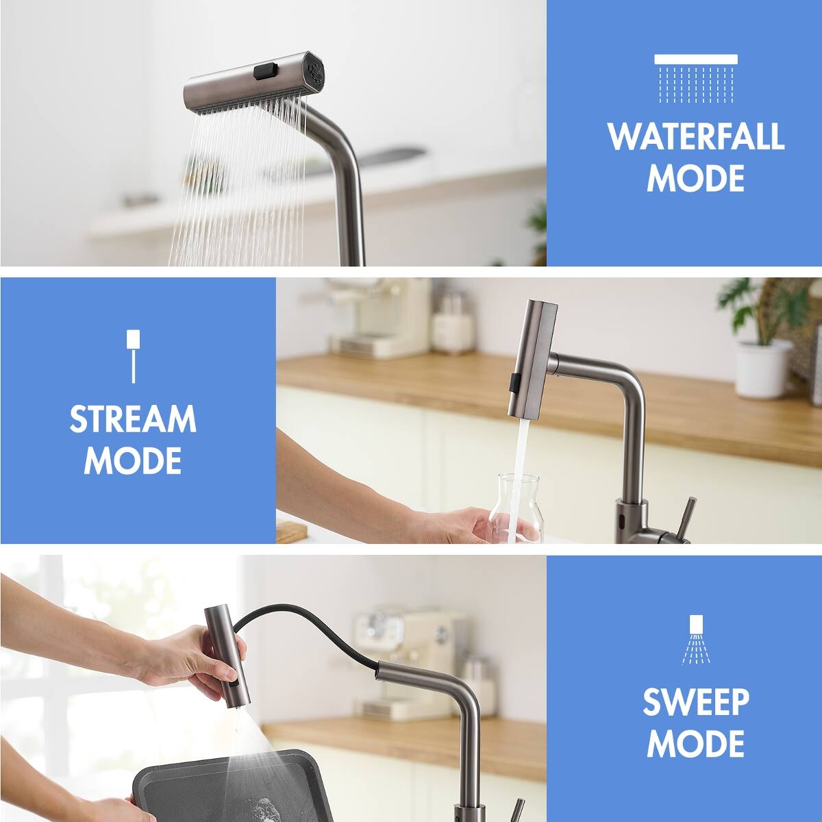 Ropilly Touchless Kitchen Faucet with Pull Out Sprayer, Hands Free ...