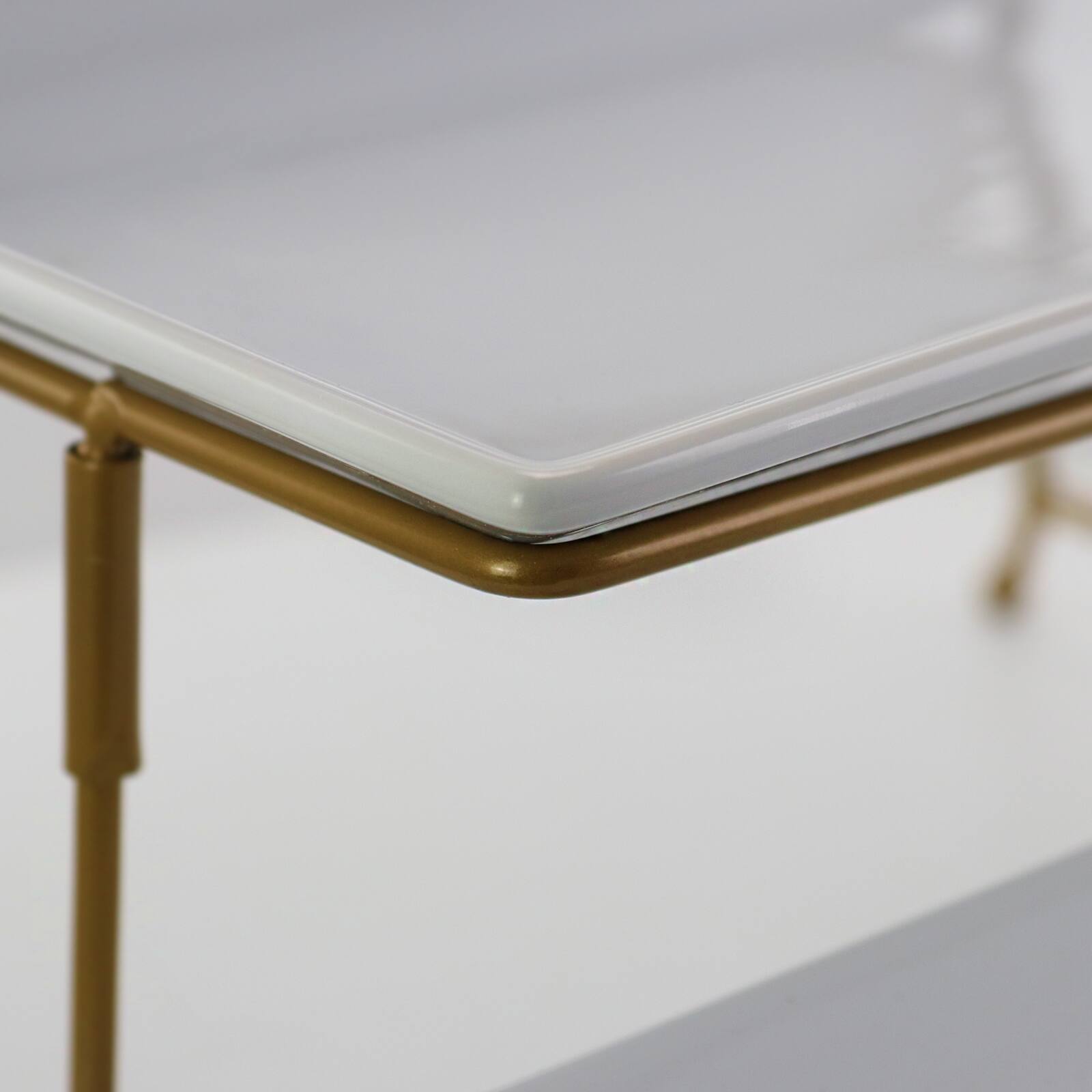 Alt View 2. Gibson - Gibson Elite Gracious Dining 3 Tiered Rectangle Porcelain Plate Set with Gold Metal Stand - White.