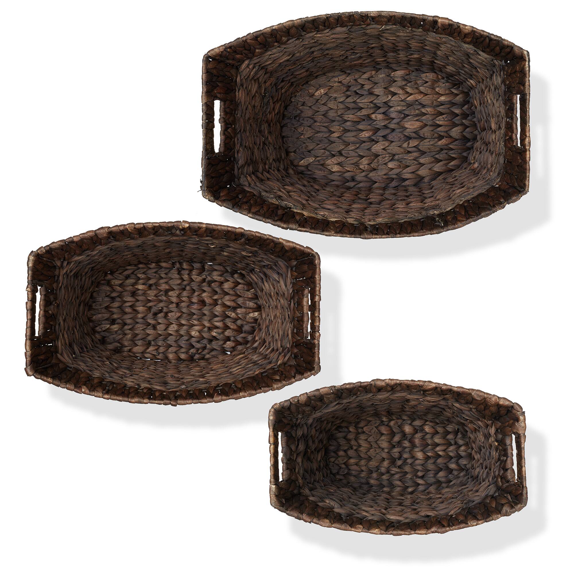 Alt View 5. Casafield - Set of 3 Water Hyacinth Oval Storage Baskets - Woven Laundry Totes - Espresso.