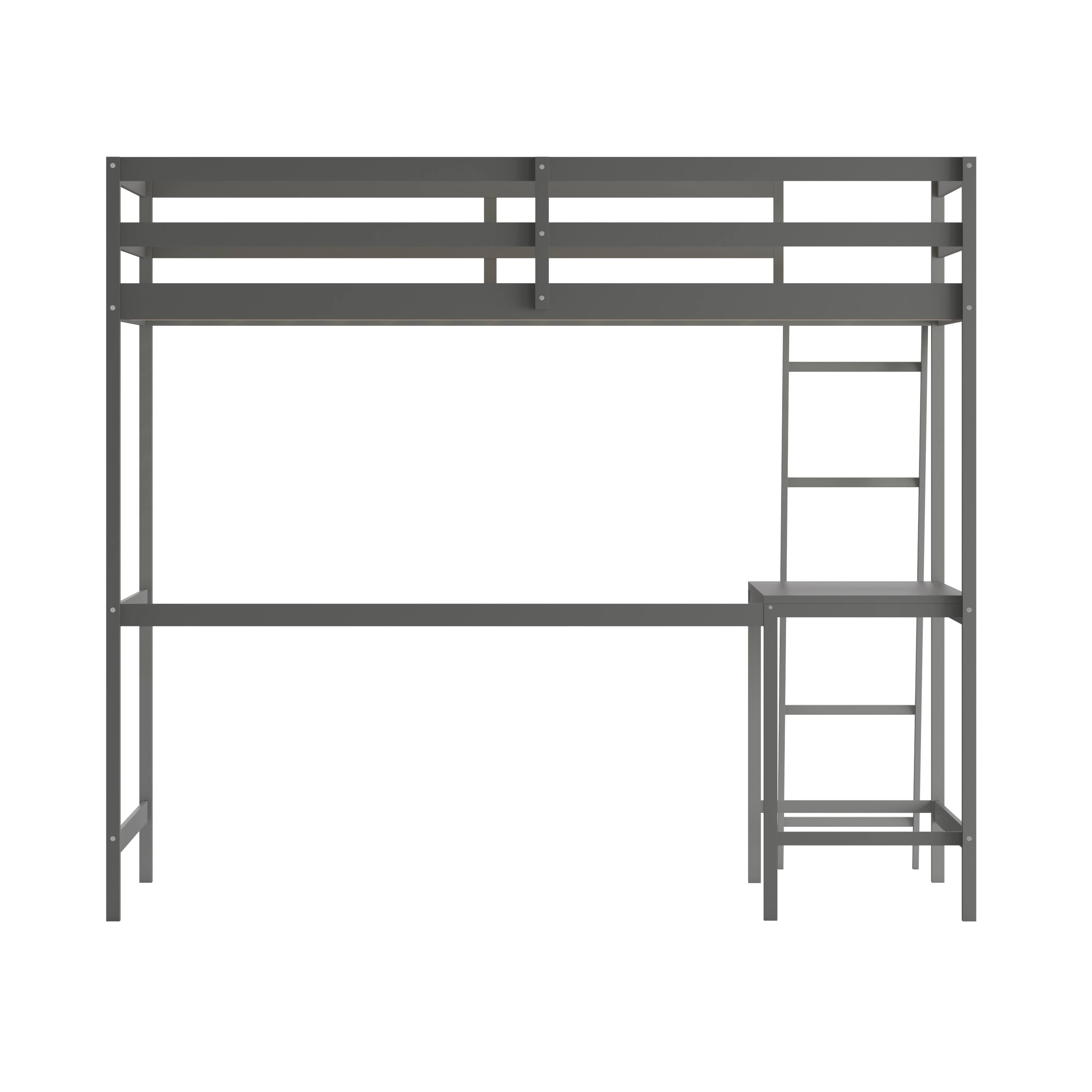 Alt View 7. Emma + Oliver - Wooden Loft Bed Frame with Integrated Desk and Ladder - Light Gray.