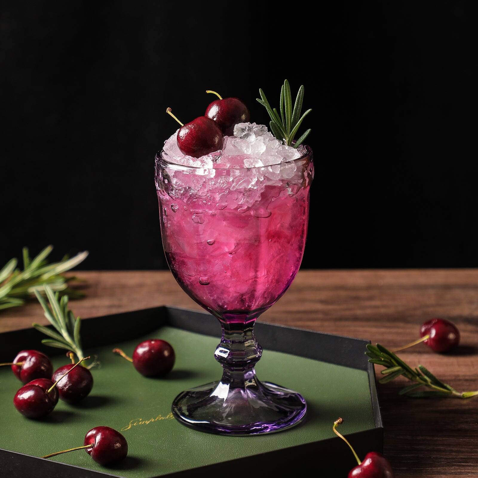 Left. BreeBe - Vintage Embossed Glass Goblet (10.2 oz. set of 6) - Purple.