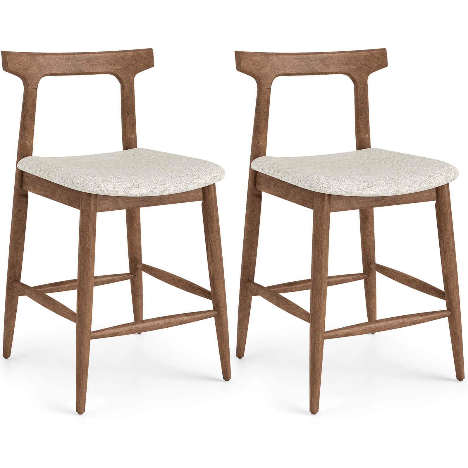 Costway - 2PCS Counter Height Bar Stools with Curved Backs and Upholstered Cushioned Seats - Walnut,Light Brown