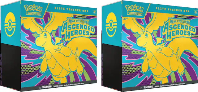 POKÉMON TRADING CARD GAME ELITE TRAINER BOX 6+ MEGA EVOLUTION ASCENDED HEROES
WARNING: CHOKING HAZARD Small parts. Not for children under 3 years.