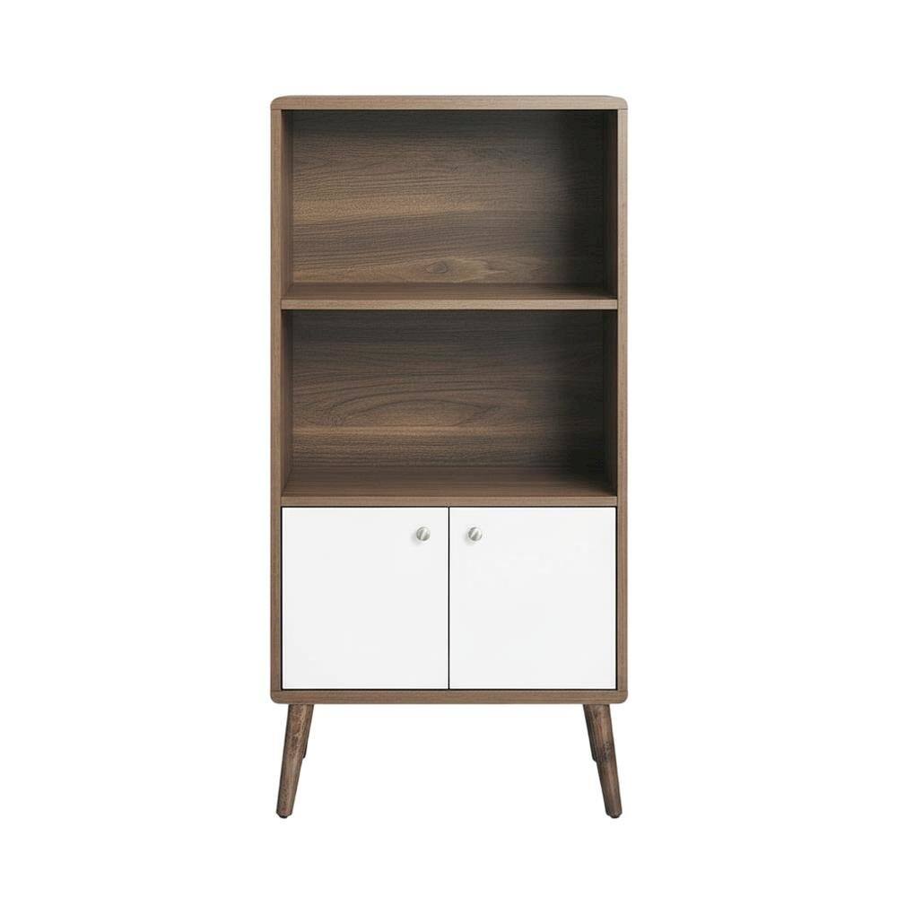 Back. FurniFact - Wood Display Cabinet Bookshelf with Shelving Storage for Living Room - Brown.