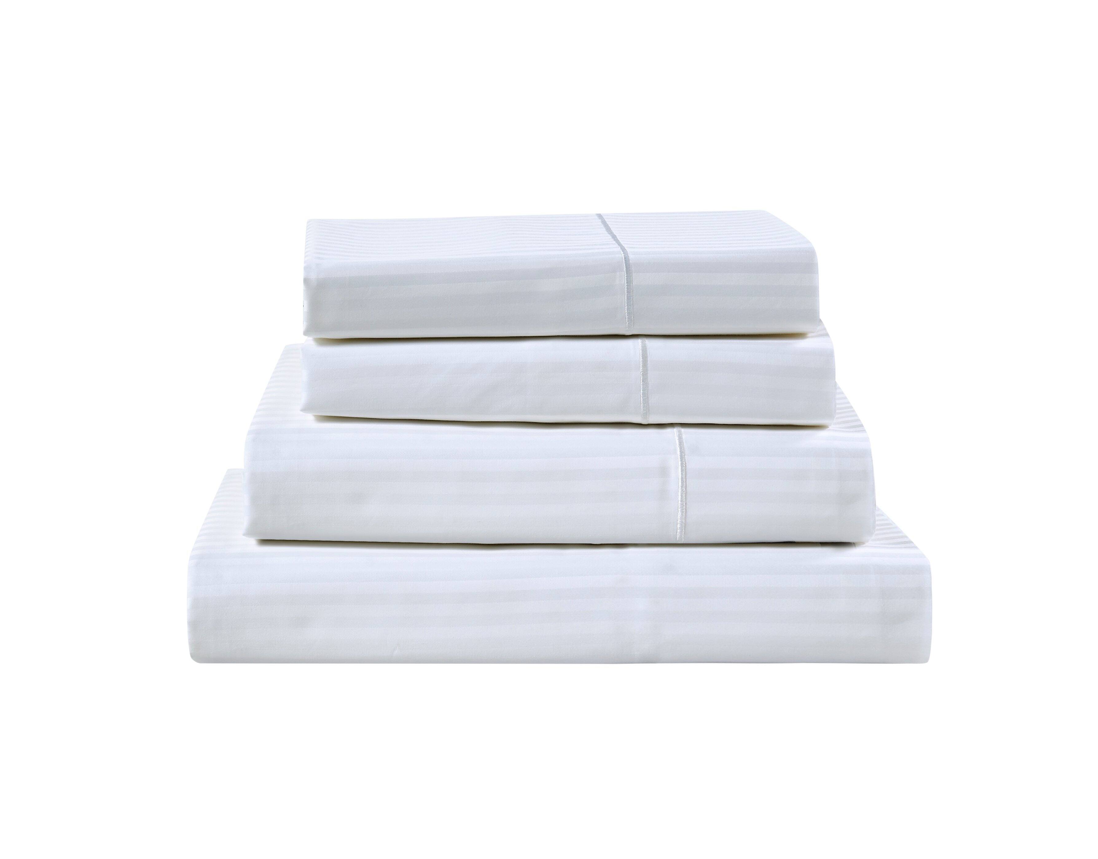 Kathy Ireland - 500 Thread Count Damask Stripe Sheet Set with Optifit - White