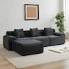 Front. Meqiodas - Corduroy Modular Sofa Boneless Couch, Featuring an Inlaid Structural Design, Three Throw Pillows, Wider Backrest Design - Black.