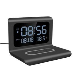 Stock Preferred - Multifunction Digital Alarm Clock with 15W Wireless Charger, Temperature Display & Date - Black