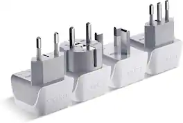Ceptics - European Plug Adapter 4 Pack Set, USA to Europe, Italy, Germany, England, Spain, Italy, Iceland, France - White