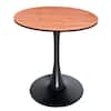 Front. LeisureMod - Bristol 27" Round MDF/Sintered Stone Dining Table - Modern Scratch-Resistant Pedestal Kitchen Table - MDF - Cognac Brown.