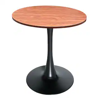 LeisureMod - Bristol 27" Round MDF/Sintered Stone Dining Table - Modern Scratch-Resistant Pedestal Kitchen Table - MDF - Cognac Brown