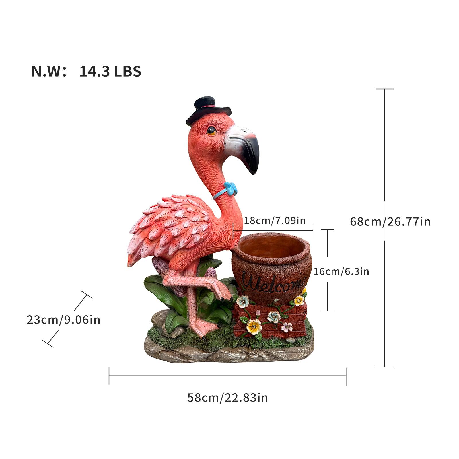 N.W: 14.3 LBS  
18cm/7.09in  
68cm/26.77in  
23cm/9.06in  
16cm/6.3in  
58cm/22.83in