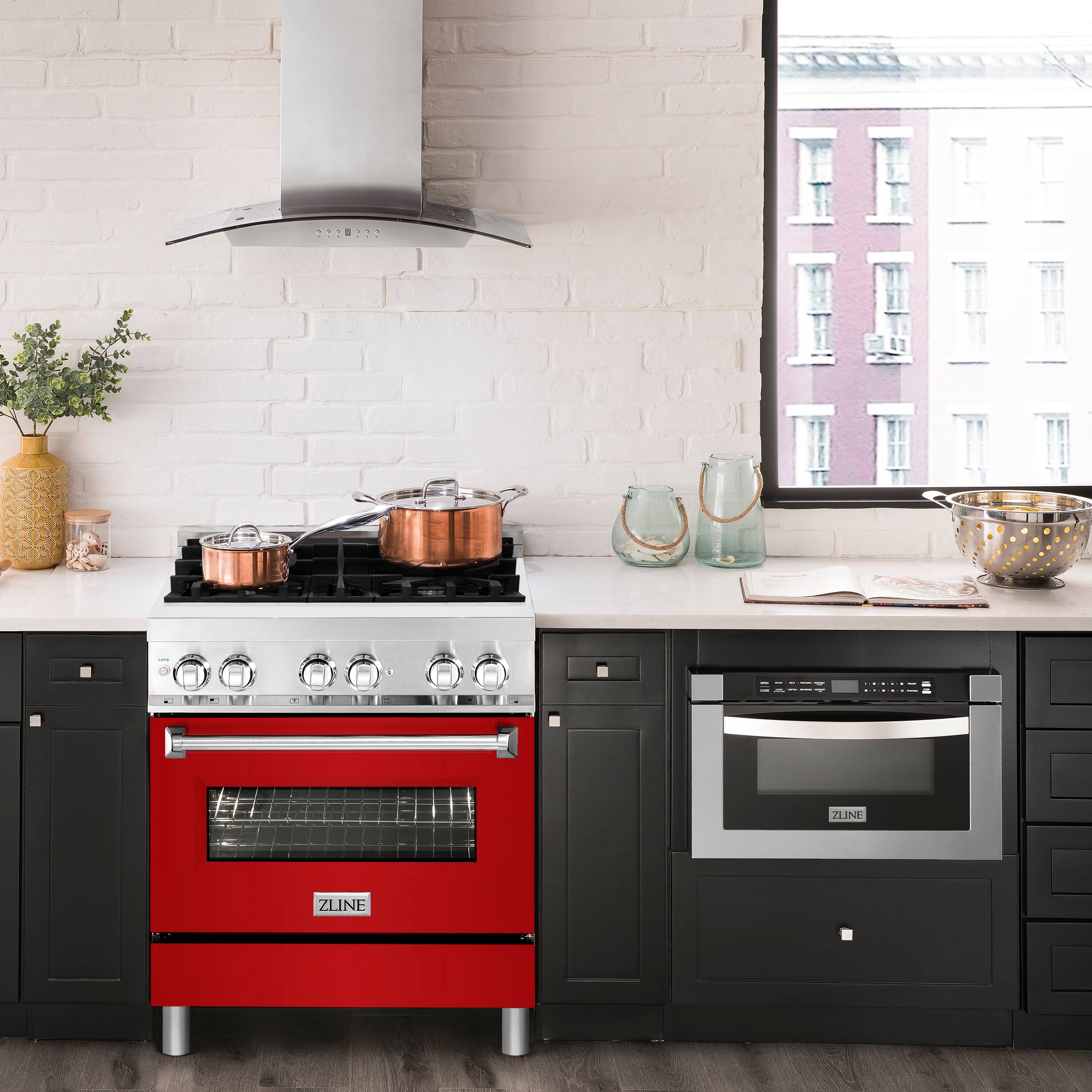 Alt View 13. ZLINE - Professional 4 Cu. Ft. Freestanding Dual Fuel Convection Range - Gloss Red.