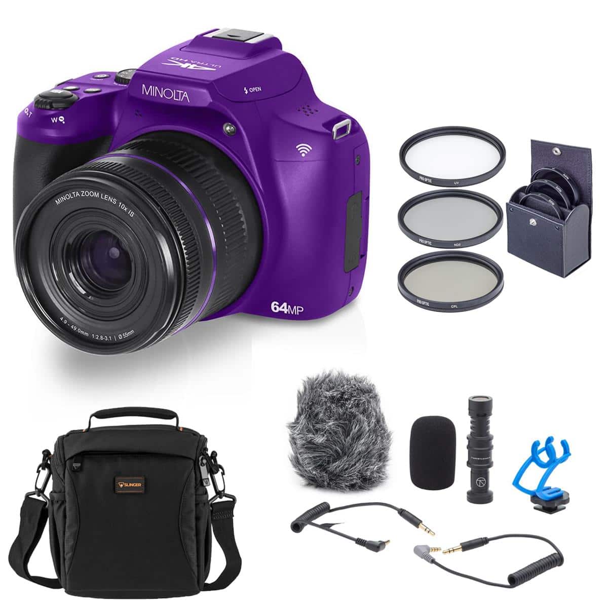 Bundle - Minolta - MNB10Z 64MP Digital Camera, Purple, with Accessories Kit