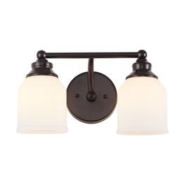 Jonathan Y - Lydia 14" 2-Light Farmhouse Cottage Metal LED Vanity Light with Frosted Glass Shades, Oil Rubbed Bronze - Oil-Rubbed Bronze