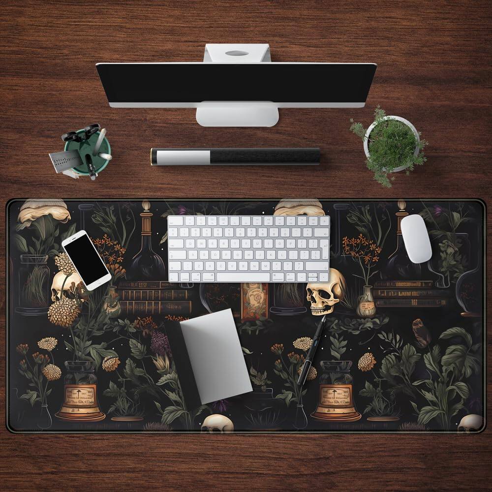 Alt View 1. Comfort Essence - Vintage Aesthetic Xl Extended Large Gaming Mouse Pad - Black Academia Mystical Green Plant Design Computer - Vintage Plants.