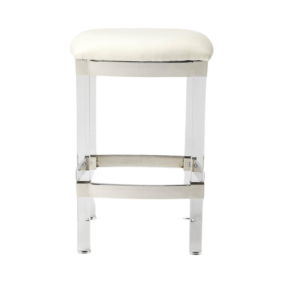 Left. Starlight Canyon Home - White Acrylic Stool with Leather Seat for Counter Use - Clear Bar Stools - White.