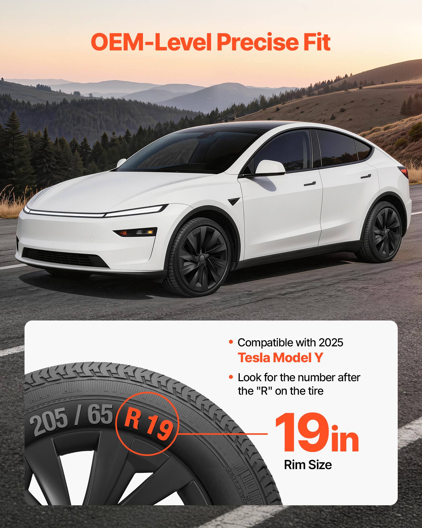 OEM-Level Precise Fit

Compatible with 2025 Tesla Model Y

205 / 65 R 19

Look for the number after the "R" on the tire

19in Rim Size