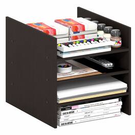 Furinno - CUBICLE Cube Insert, 3-Shelf Cube Organizer Insert, 3-Tier Design, Fits Triple Thick Cubes, for Storage - Black Dark Oak