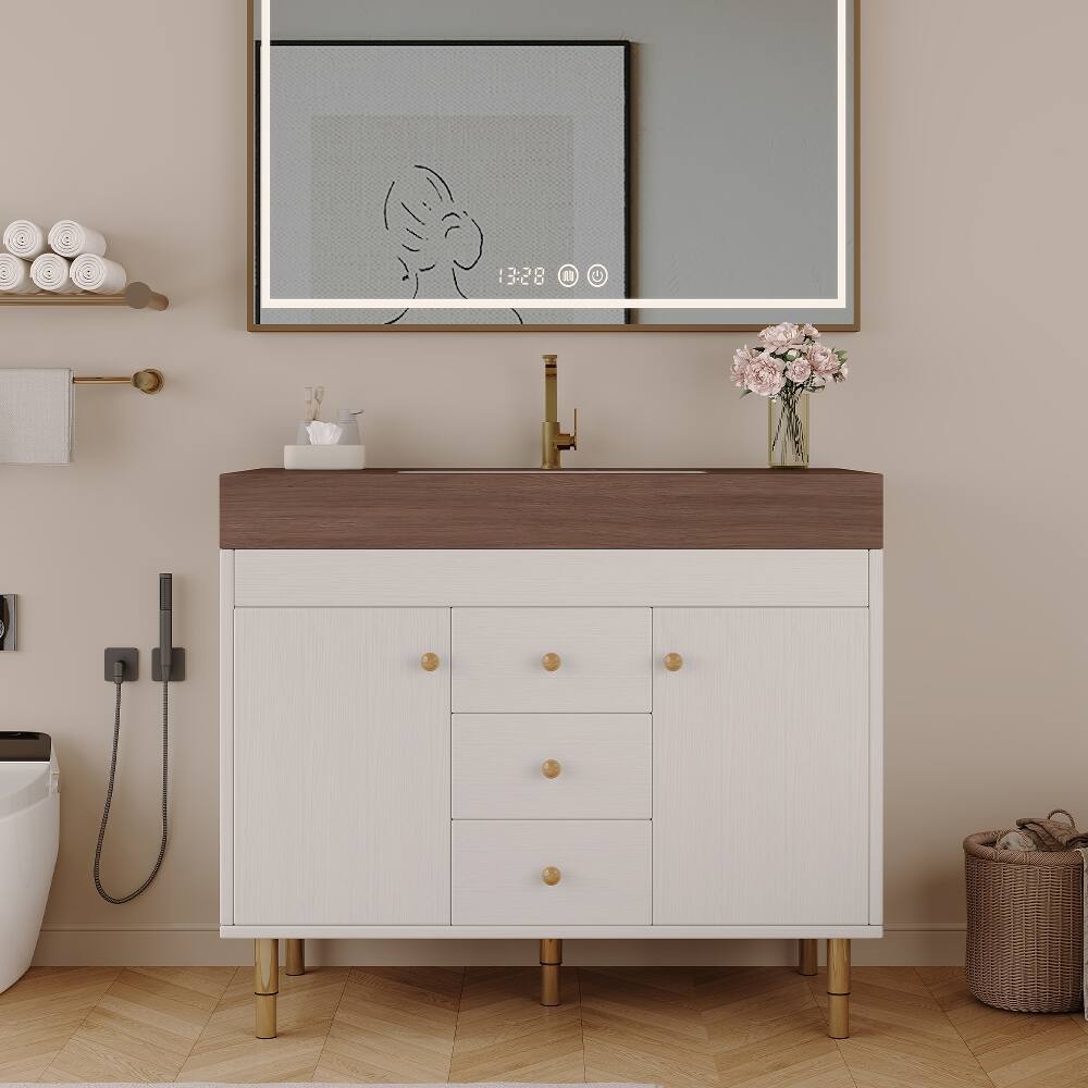 Front. Loheer - Loheer 36 inch freestanding bathroom vanity Modern Ceramic Sink - Antique grey white, Gold, Walnut.