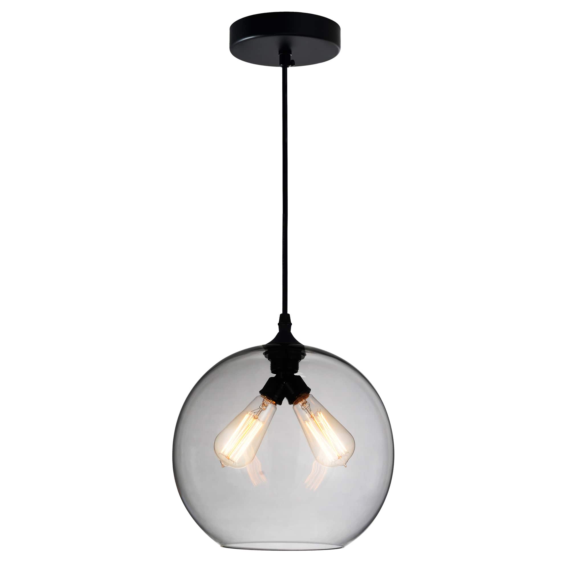 CWI Lighting - Glass 2 Light Down Mini Pendant With Smoke Finish - Black