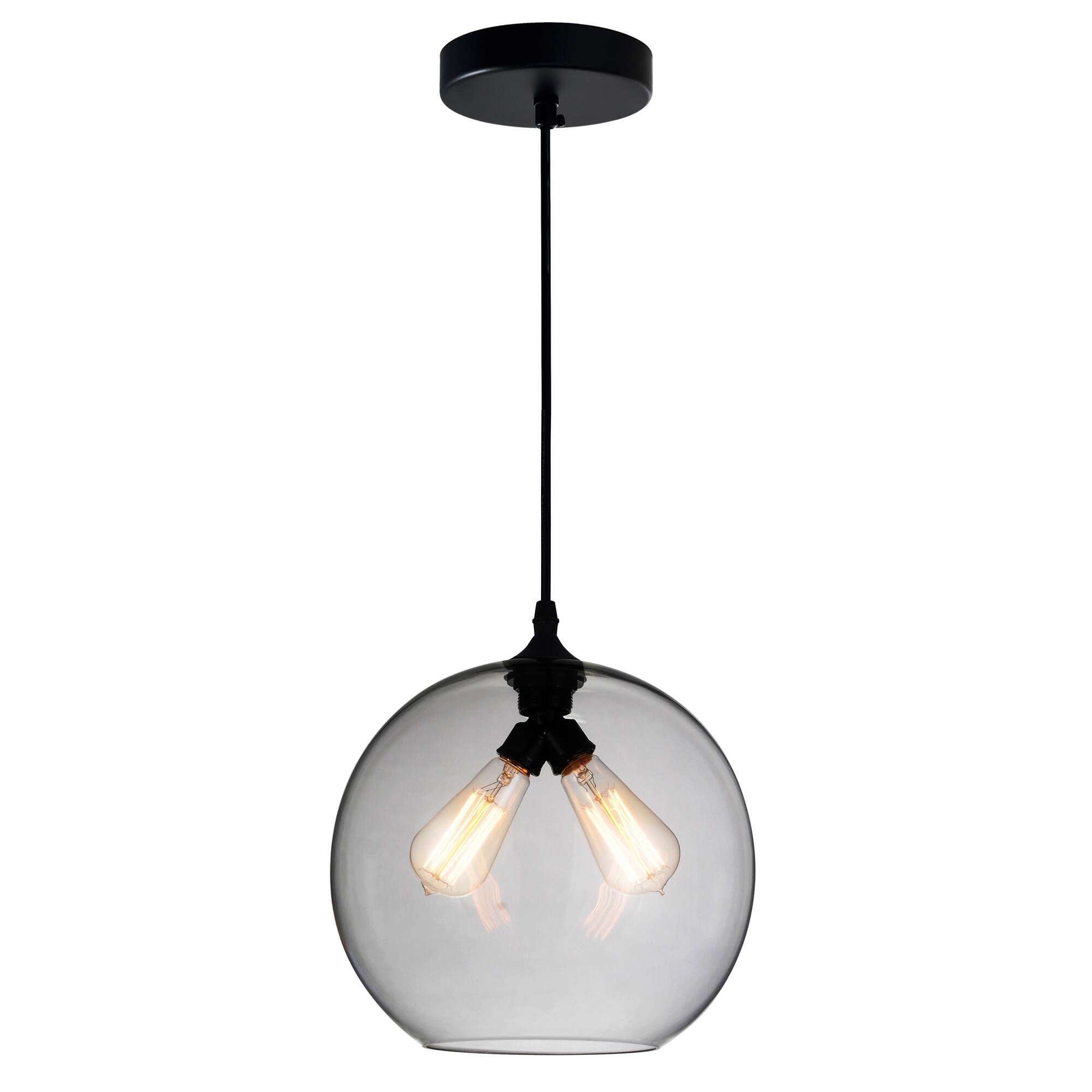 Front. CWI Lighting - Glass 2 Light Down Mini Pendant With Smoke Finish - Black.