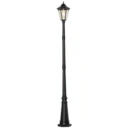 Front. Outsunny - 8' Solar Lamp Post Light, Waterproof Aluminum, Motion Activated Sensor PIR, Automatic Outdoor Vintage Street Lamp - Black.