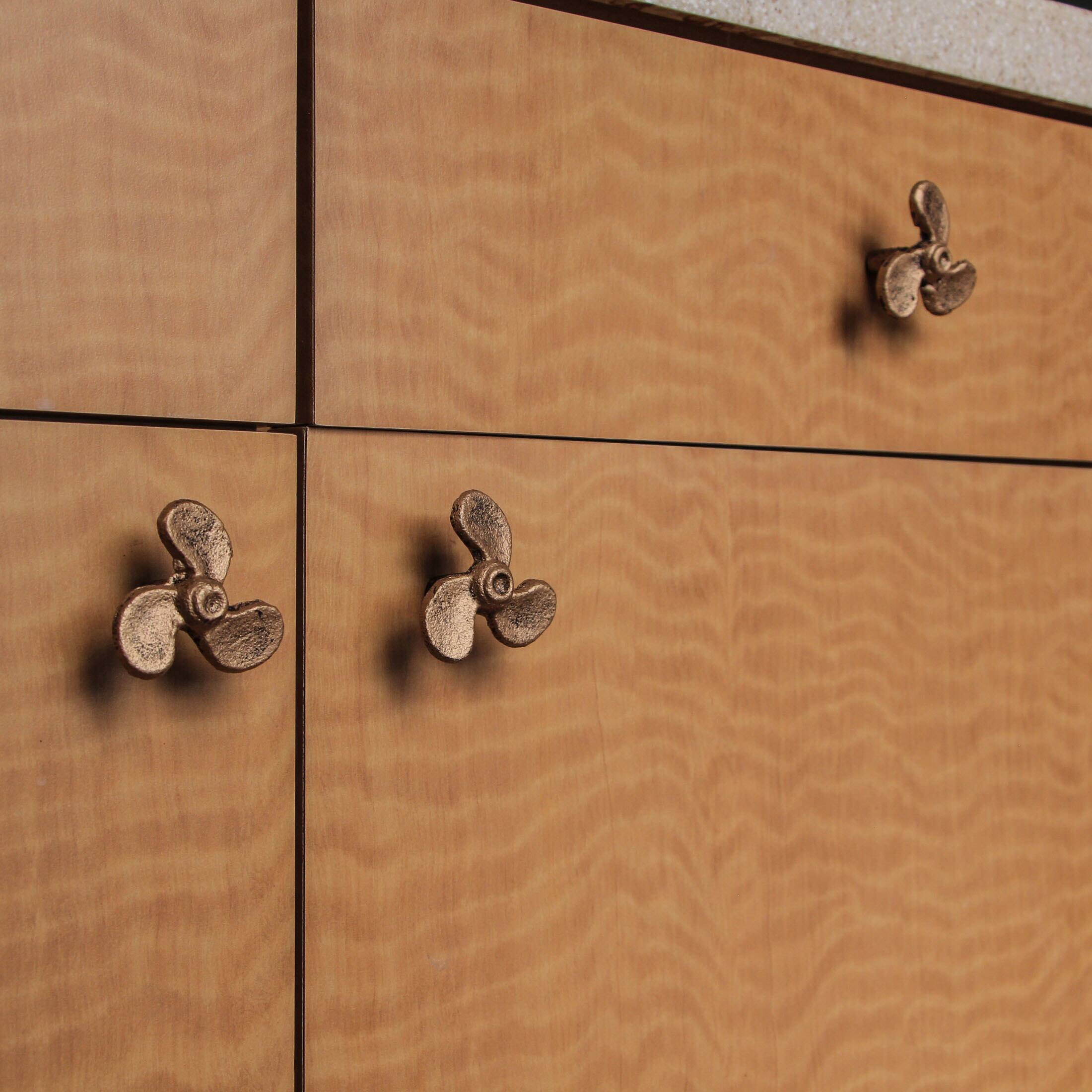 Alt View 4. Zeckos - Set of 6 Gold Boat Propeller Drawer Pulls – Nautical Charm for Cabinets - Gold.