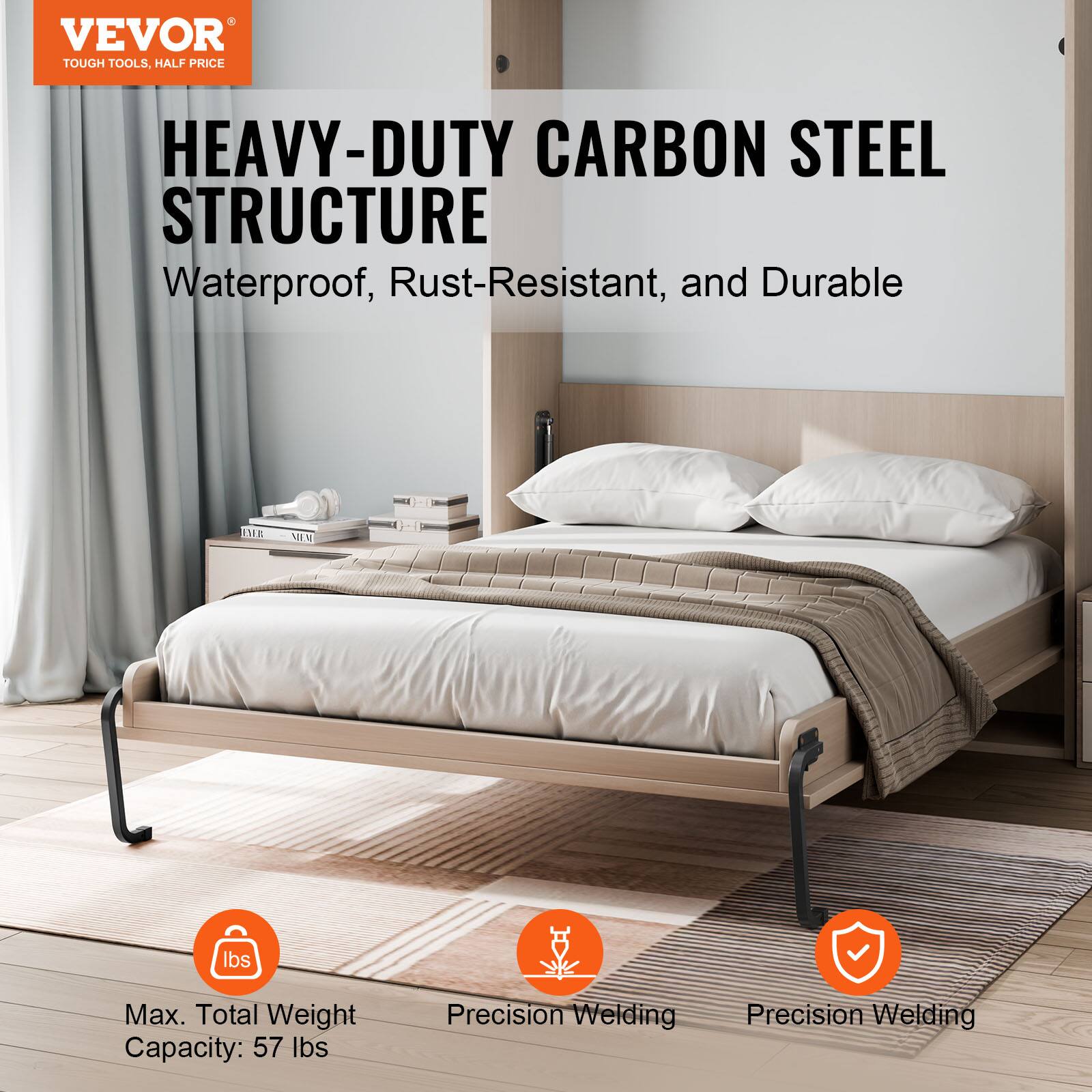 VEVOR  
TOUGH TOOLS, HALF PRICE  

HEAVY-DUTY CARBON STEEL STRUCTURE  
Waterproof, Rust-Resistant, and Durable  

Max. Total Weight Capacity: 57 lbs  
Precision Welding  
Precision Welding