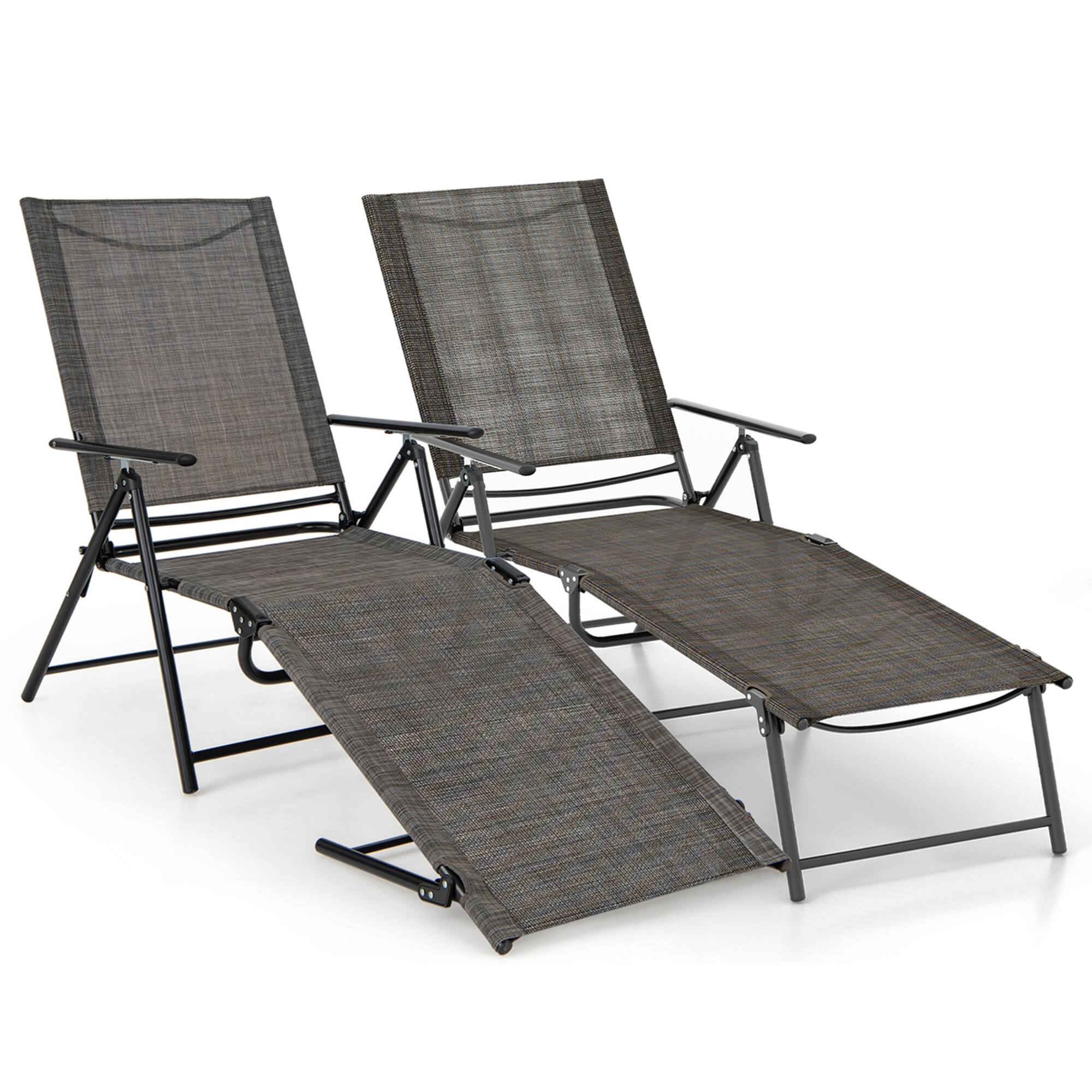 Alt View 6. Costway - 2 Piece Patio Folding Chaise Lounge Chairs with 6-Level Backrest Reclining Chairs - Tan.