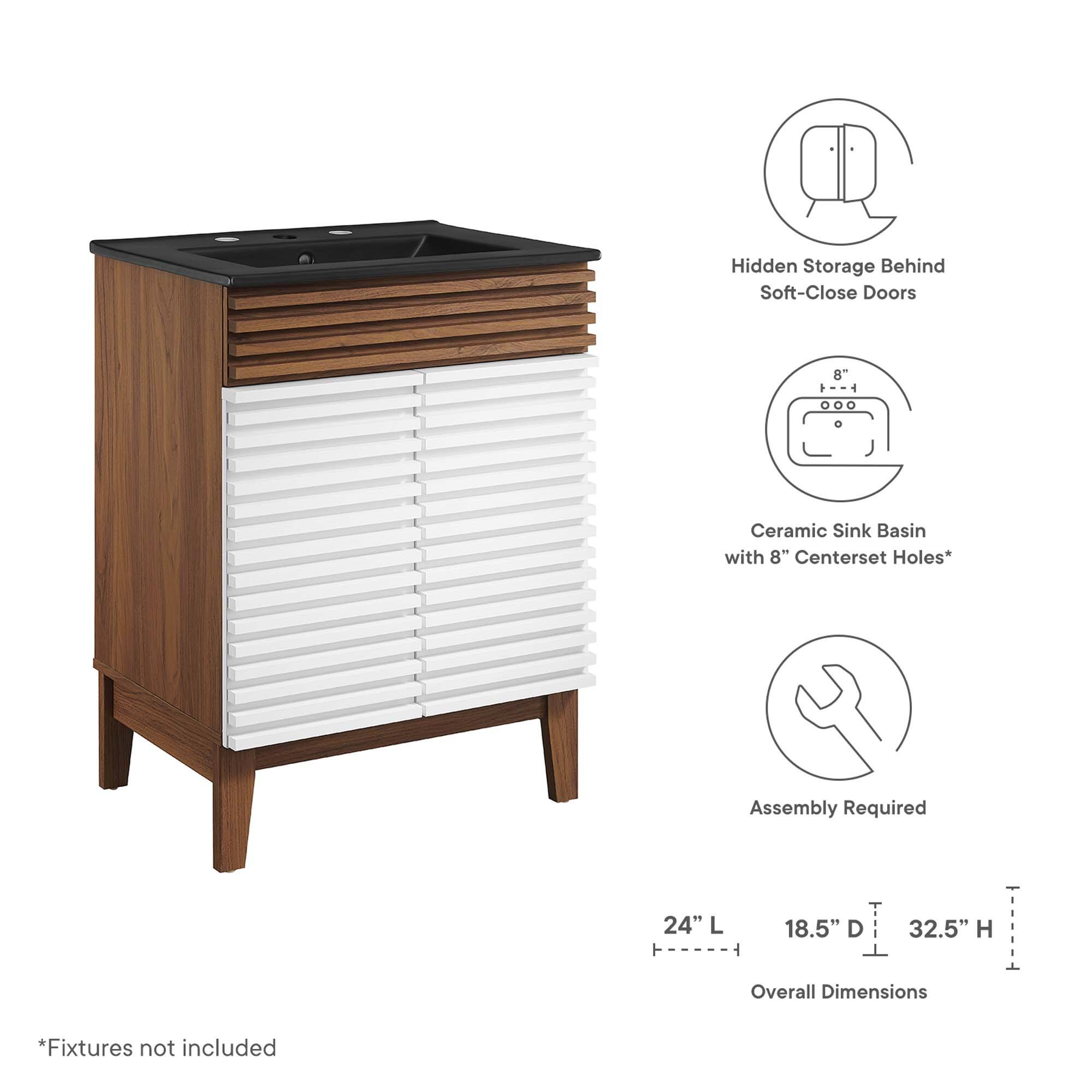 Hidden Storage Behind Soft-Close Doors  
Ceramic Sink Basin with 8" Centerset Holes*  
Assembly Required  
24" L x 18.5" D x 32.5" H Overall Dimensions  
*Fixtures not included