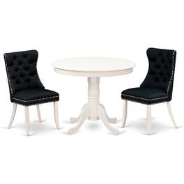 East West Furniture - ANDA3-LWH-24 3 Piece Dining Set Includes a Round Kitchen Table with Pedestal and 2 Upholstered - White