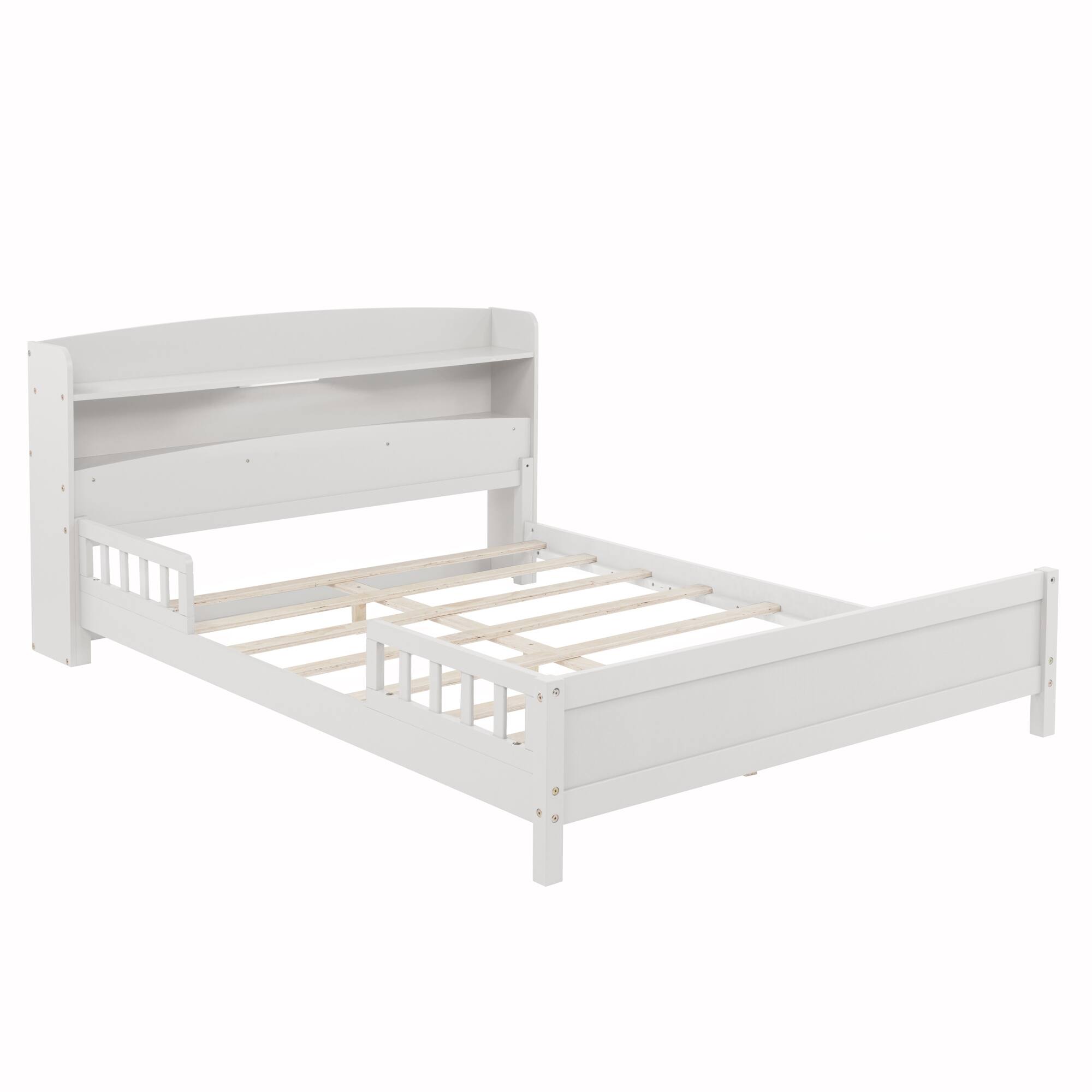 Alt View 7. GOODSILO - Full Size Wooden Bed with Integrated Bookshelf Headboard and LED Motion Sensor Lighting System - White.
