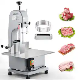 VEVOR - Commercial Electric Meat Bandsaw, 650W Bone Sawing Machine with 12.4" x 18.1" Workbench, 0-4.3" Cutting Thickness - Silver