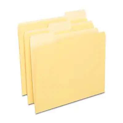 Front. Staples - Staples File Folders, 1/3-Cut Tab, Letter Size, Yellow, 24/Pack (ST13844-CC) - Yellow.